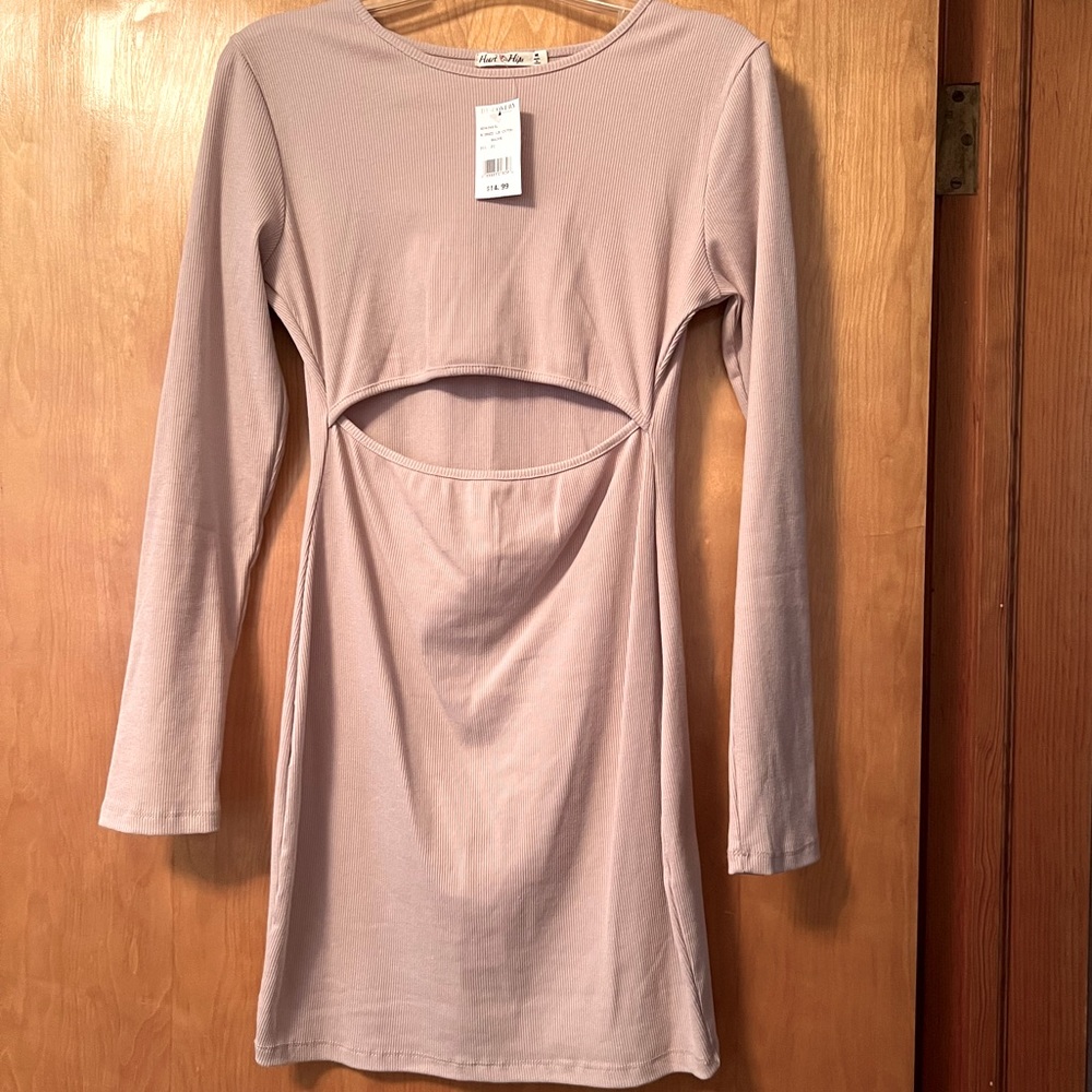 NWT Discovery Mauve/Pink Ribbed Cutout Mini Dress